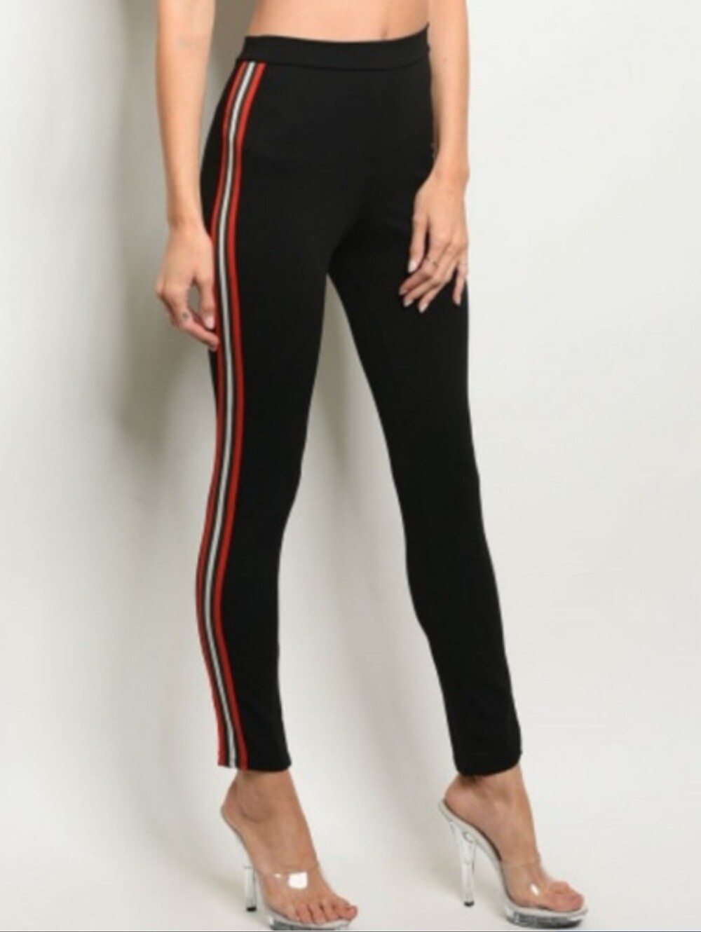 Zara Trafaluc Black Leggings with Red and White Side Stripes Sz M